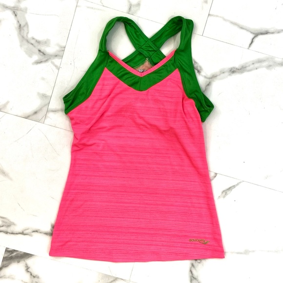 Saucony Tops - “SOLD”   Saucony hot pink and green workout cute top. Size small.
